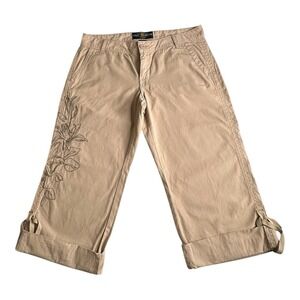 Lucky Brand Pants Womens 30‎ Khaki Embroidered Crop Classiccore Preppy Rip Stop